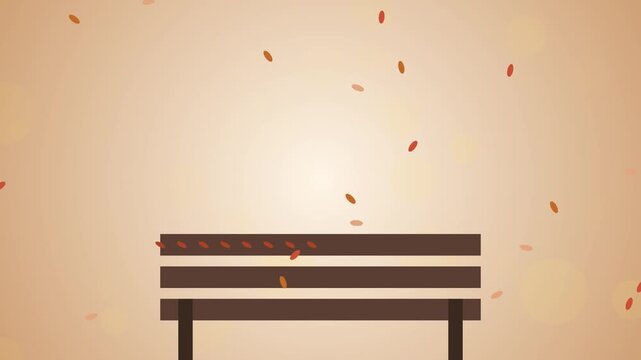 Empty park bench with falling autumn leaves in a peaceful fall garden