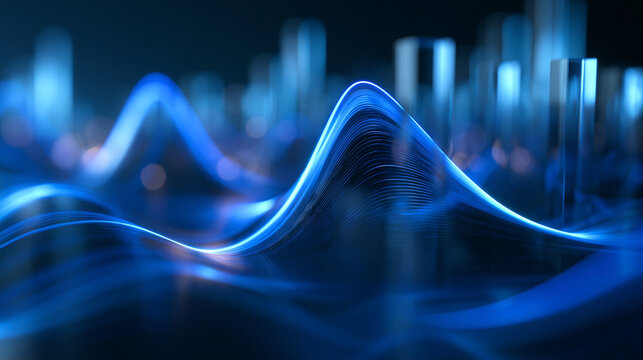 Abstract Blue Glowing Data Wave and Technology Background