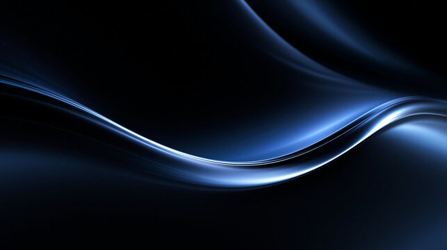 Abstract Blue Metallic Wave on Black Background