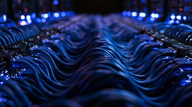 Blue Network Cables Connected to Data Center Servers