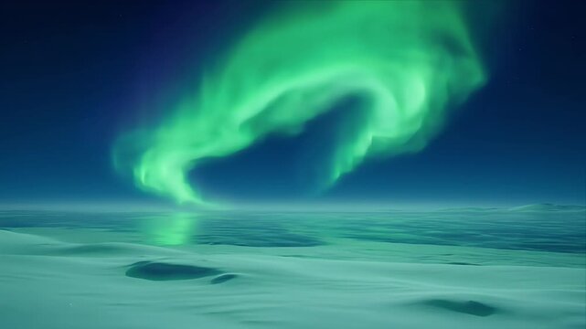 Northern Lights Aurora Borealis dancing over winter snowy landscape