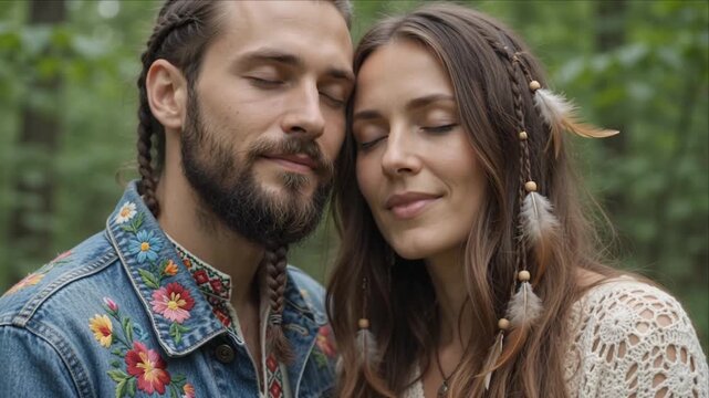 Bohemian Couple Shares Tender Moment in Nature Eyes Closed