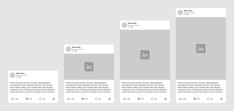 LinkedIn simplified post template, new UI mockup in different sizes and modes, text and image variants.