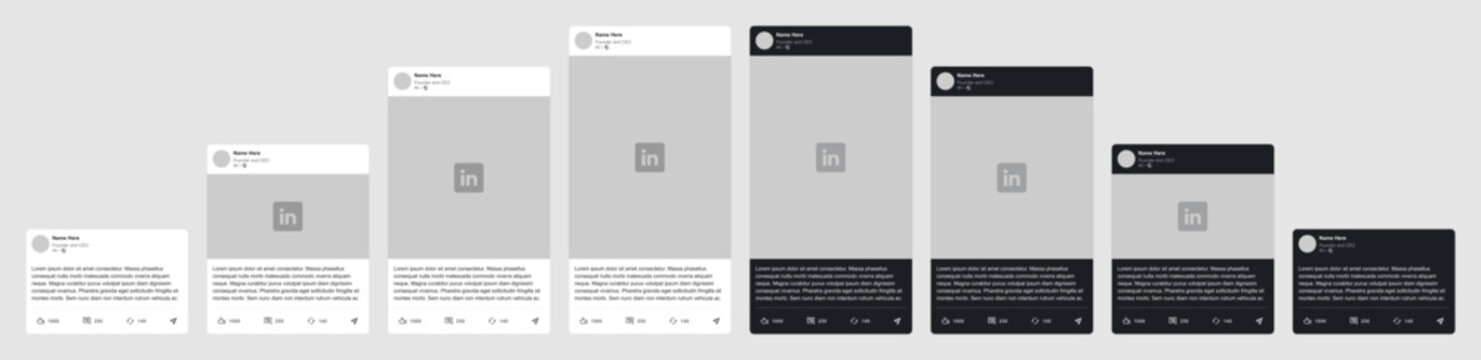 LinkedIn simplified post template, new UI mockup in different sizes and modes, text and image variants.