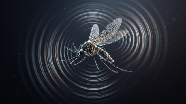 West Nile Virus Mosquito Insect Flying Over Dark Water Ripple Concept Macro Photography