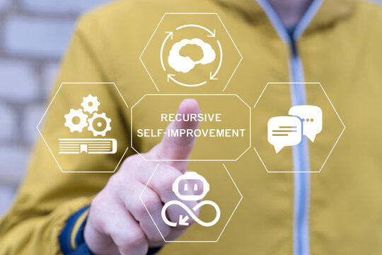 Concept of recursive self-improvement. Artificial super intelligence technology.