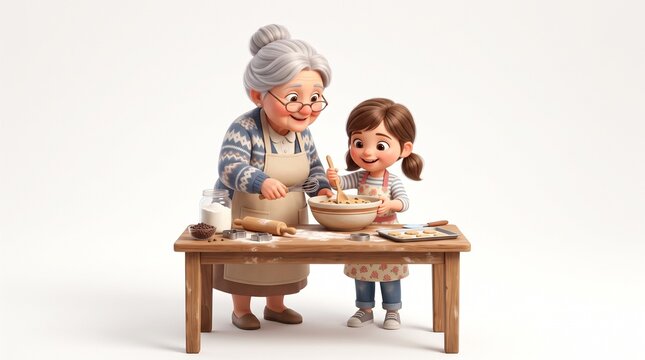 Av&oacute; e neta felizes cozinhando juntas biscoitos na cozinha