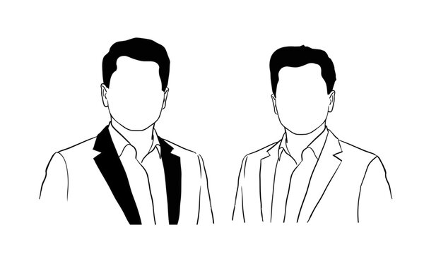 Two real human avtar figures in formal business suits against a white background in vector silhouette style