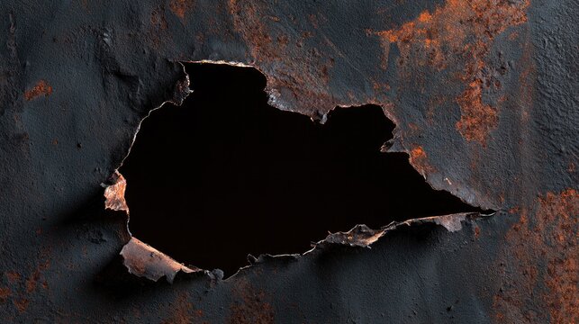 Textured dark surface with a large irregular hole revealing deep darkness
