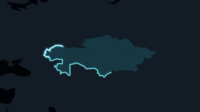 Kazakhstan Highlighted on World Map in Glowing Zoom Animation