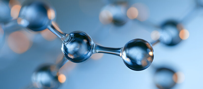 A molecular close-up shot with a scientific aesthetic