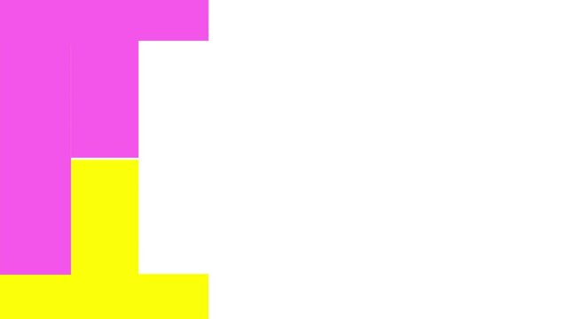 Animated colorful pixelated geometric blocks appearing on a white background. Ideal for retro 8-bit style graphics, playful transitions, or bright modern backgrounds.