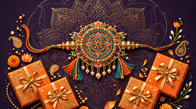 Elegant Raksha Bandhan Greeting With Marigold Flowers And Lights