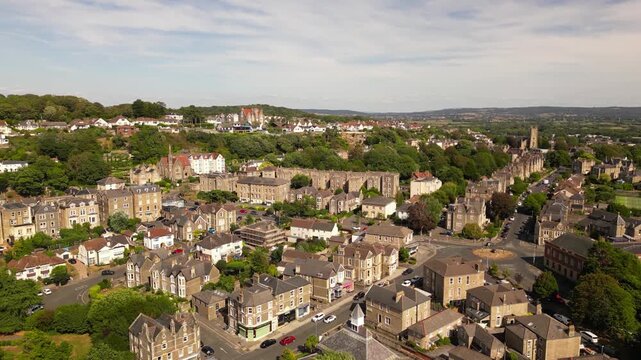 Drone footage of Clevedon, Somerset, showing historic buildings and landscape