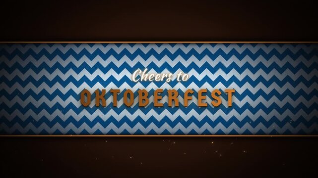 Oktoberfest celebration animated title with wooden text and Bavarian chevron pattern