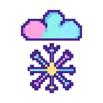 PNG Retro pixel cloud snowflake illustration.