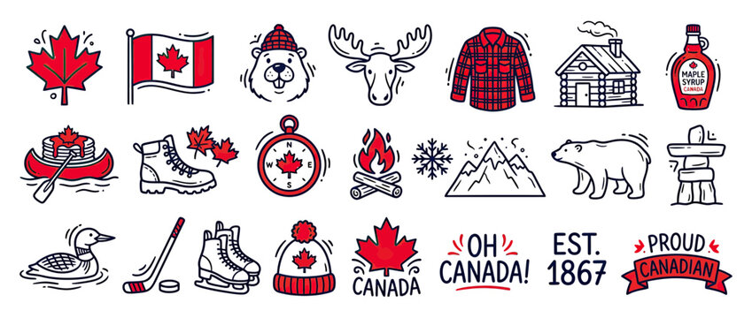 Canadian National Symbols Collection Isolated Icons