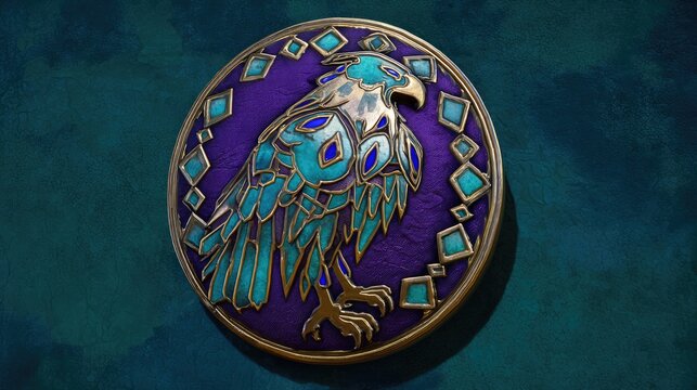 Ornate eagle medallion with blue enamel.