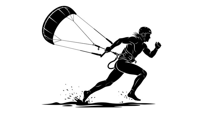 Kitesurfer Running Silhouette Vector Illustration