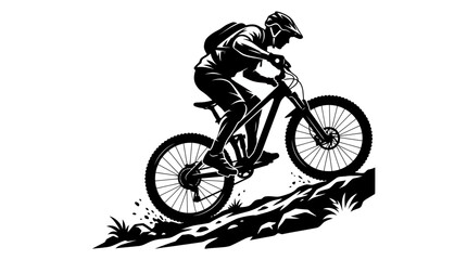 Naklejka premium Mountain Biker Riding Uphill Silhouette Vector