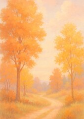 Fototapeta premium Serene autumn path painting