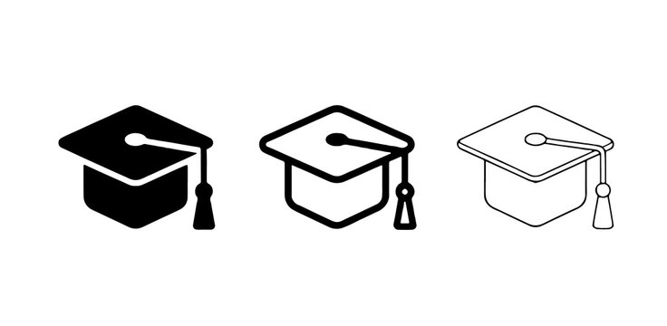 Minimalist graduation cap icon set vector illustration with three styles