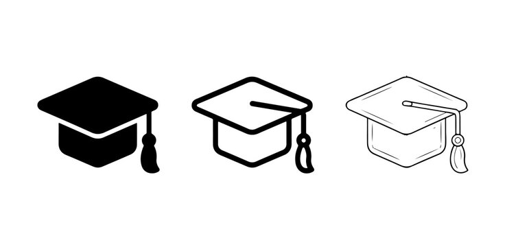 Minimalist graduation cap icon set vector illustration with three styles