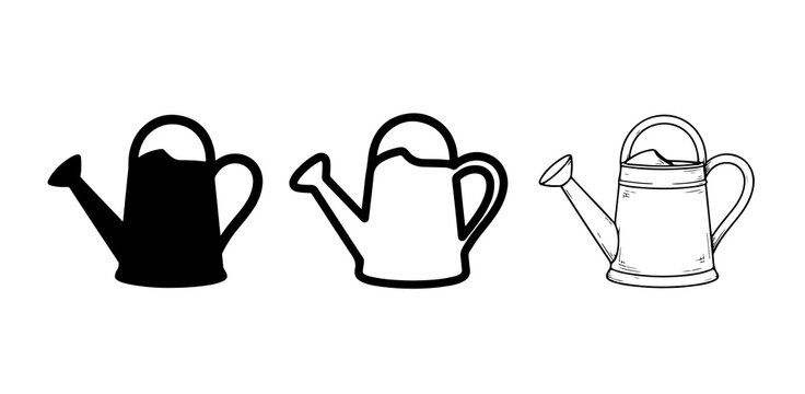 Minimalist watering can icon set vector illustration with three styles
