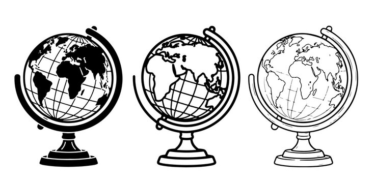 Minimalist world globe icon set vector illustration with three styles