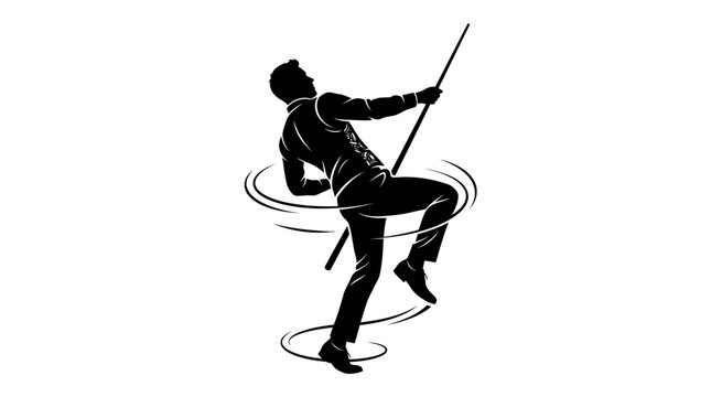 Man Dancing with Pole Silhouette Vector Illustration