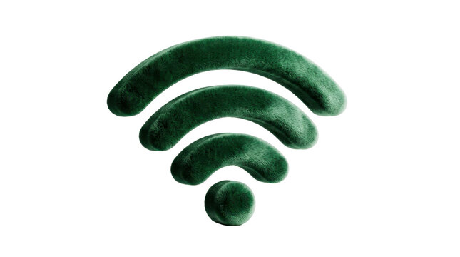 A plush green velvet wi-fi symbol icon isolated on a clean white background, capturing a soft and luxurious digital connectivity concept.