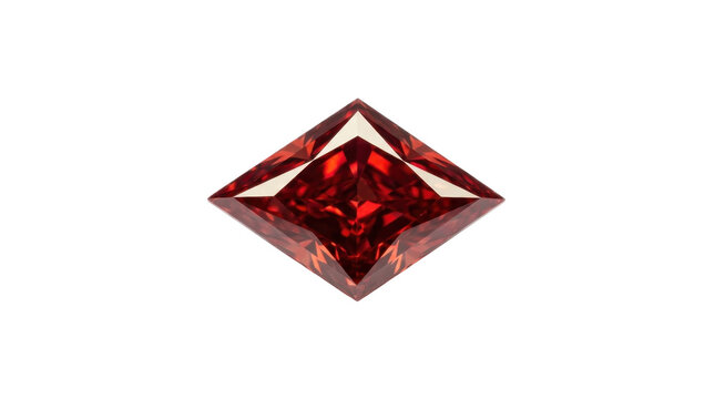 A marquise cut red ruby gemstone sparkles with brilliant facets against a clean white background in this macro jewelry photography shot.
