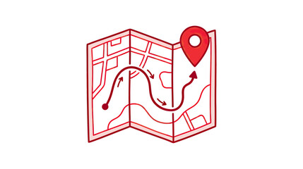 Fototapeta premium Folded Paper Map with Red Location Pin and Route