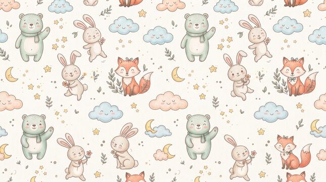 vector seamless pattern with rabbits