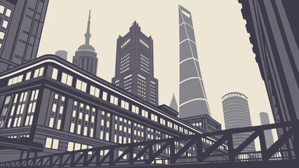 Naklejka premium Shanghai pudong skyline with iconic skyscrapers and city landmarks