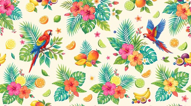 seamless floral pattern with birds