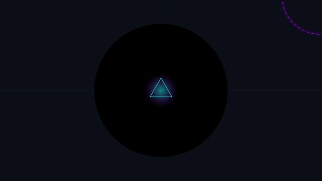 Neon glowing triangle hud with pulsing circular data interface animation 4k