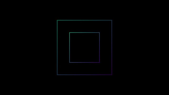Neon gradient square shape expanding and contracting animation on 4k black background