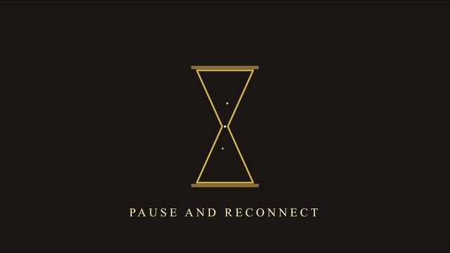 Pause and reconnect minimalist hourglass animation with gold line for mindfulness and time management concepts 4k
