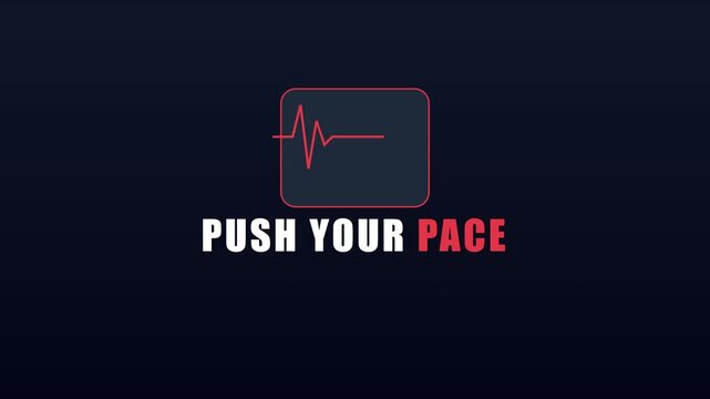 Push your pace motivational typography animation with heartbeat ekg pulse for fitness and health branding 4k