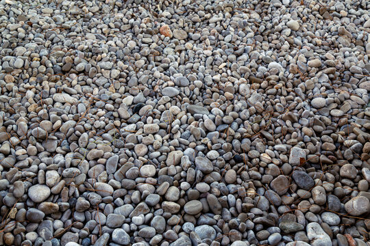 Pebble beach surface with rounded stones and natural texture