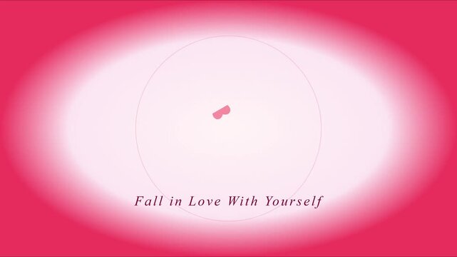 Minimalist pink motion with fall in love with yourself text and rotating heart for self-care and wellness branding animation 4k