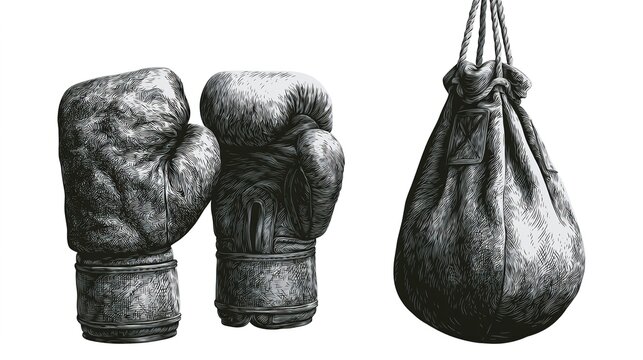 Vintage Boxing Gloves and Punching Bag Illustration