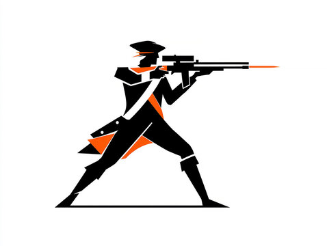 Modern minimalist logo icon of a patriotic minuteman silhouette firing an assault rifle Strong stance, dynamic recoil pose, bold masculine energy, simplified geometric shapes, limited - AI-Generated