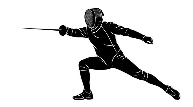 Fencing Athlete Lunge Silhouette Vector