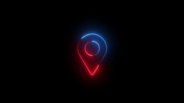Dual Tone Neon Location Pin Icon Red and Blue on Black Background map marker navigation