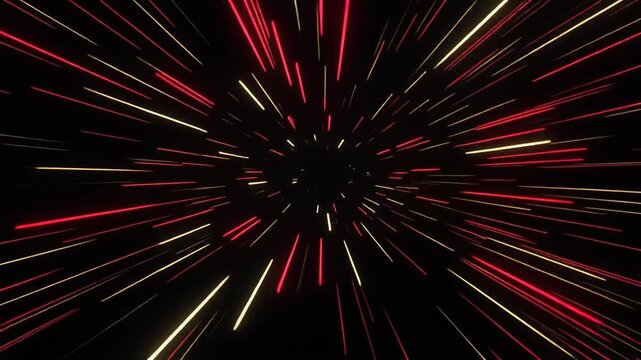 暗黒空間の1点に向かって収束する超高速の光の筋
