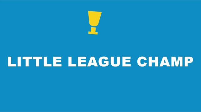 Little league champ text on blue animation 4k background, for youth sports, celebration champion