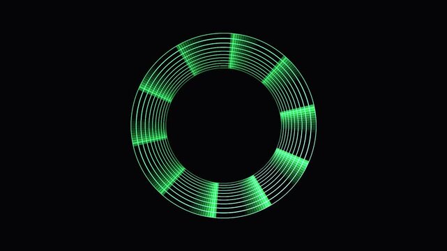 Green Ring Pattern Animation with Segmented Glow during Dark Background Exploration