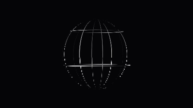 Abstract Globe Grid Network Spinning Slowly In Dark Digital Space With Light Particles